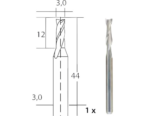 Freză pentru caneluri cu dimensiunile 3,0 x 12 x 44 milimetri