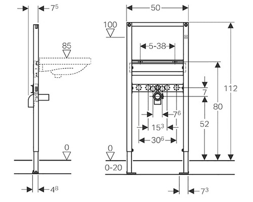 Desen tehnic al unui element de perete frontal cu dimensiuni
