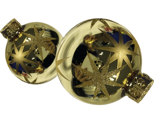 Două globuri aurii de Crăciun cu model stea