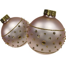 Două globuri de pom cu dungi decorative și pietre ornamentale