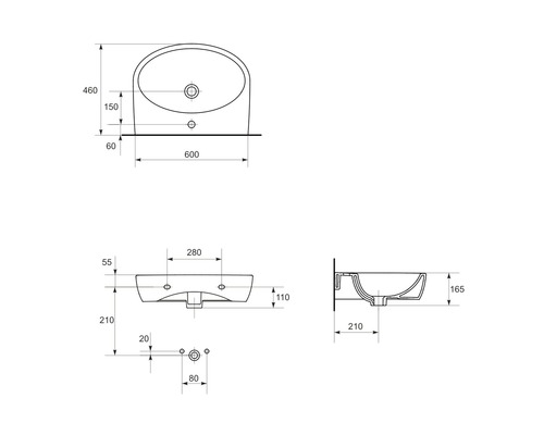 Desen tehnic al unei chiuvete cu dimensiuni