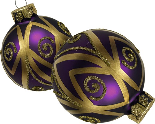 Două globuri de Crăciun cu decor auriu