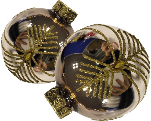 Două globuri de Crăciun cu decor auriu