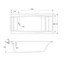 Desen tehnic al unei căzi cu dimensiuni.