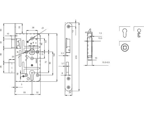 Desen tehnic al unei încuietori îngropate cu dimensiuni