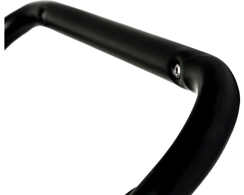 Vizualizare detaliată a unei bare metalice negre cu atașament