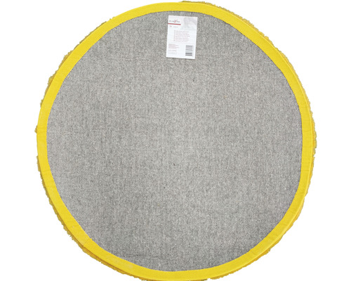 Partea inferioară a covorului rotund cu margine galbenă