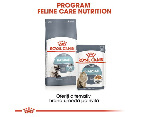 Hrană pentru pisici Royal Canin pentru a sprijini reducerea ghemotoacelor de blană, hrană uscată și umedă