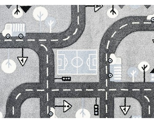 Covor de joacă cu străzi, teren de fotbal și vehicule