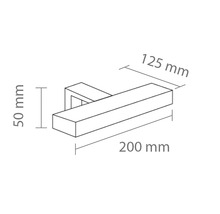 Desen tehnic al unui mâner de ușă cu dimensiunile de 50 mm, 125 mm și 200 mm.