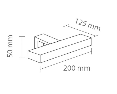 Desen tehnic al unui mâner de ușă cu dimensiunile de 50 mm, 125 mm și 200 mm.