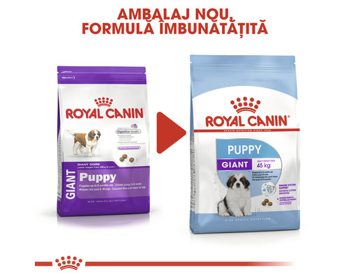 Mâncare uscată pentru căței Royal Canin Giant Puppy în design nou și îmbunătățit al ambalajului
