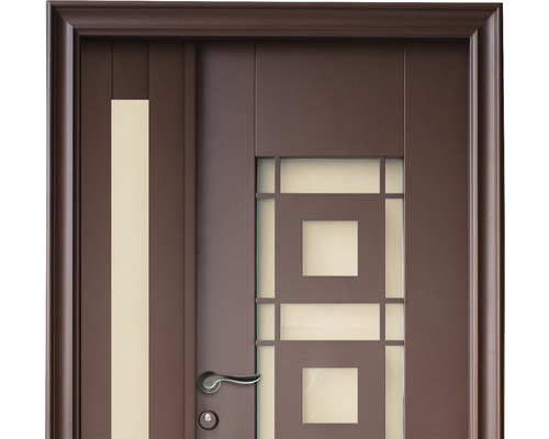 Ușă de intrare cu inserție de sticlă și mâner