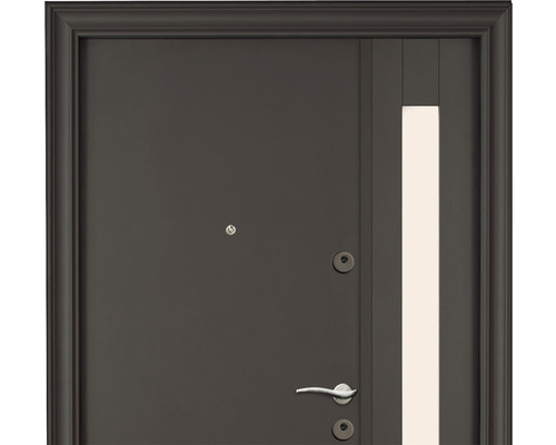 Ușă de intrare închisă cu vizor, mâner și inserție de sticlă