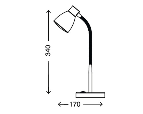 Desen tehnic al unei lămpi de birou cu dimensiuni