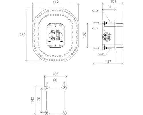 Desen tehnic al unei capete de duș cu dimensiuni