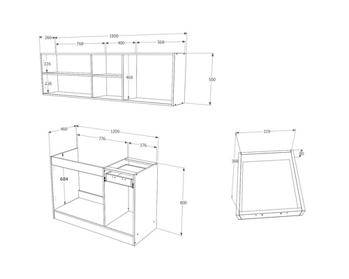 Desen tehnic al unui dulap de bază pentru lavoar cu dulap de bază pentru lavoar și dulap cu oglindă asortat cu dimensiuni
