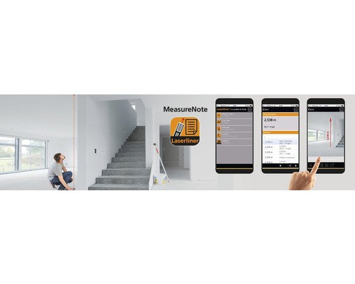 Ilustrație a aplicației Laserliner MeasureNote în uz.