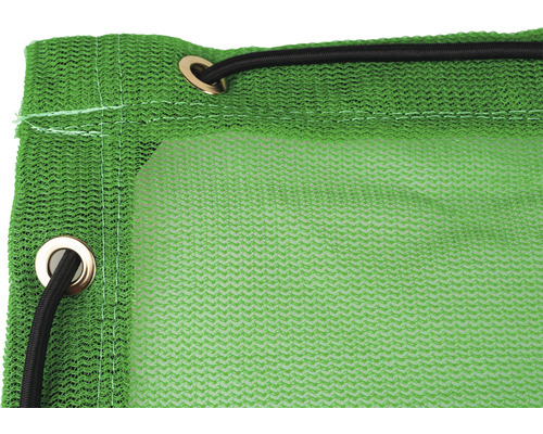 Prim-plan al unei plase de protecție verde cu ochiuri și elastic pentru fixare.