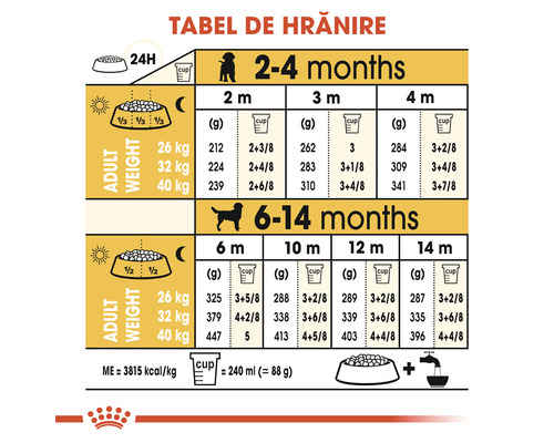 Tabel de hrănire pentru câini în funcție de vârstă și greutate