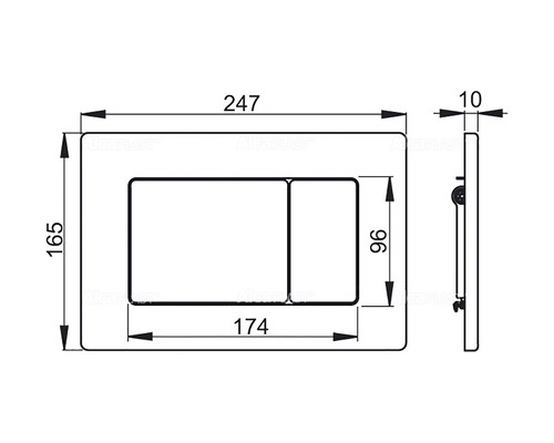 Desen tehnic al unei plăci de acționare cu indicații dimensionale.