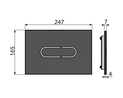Schiță a unui panou de operare cu dimensiunile 247 x 165 x 7 mm