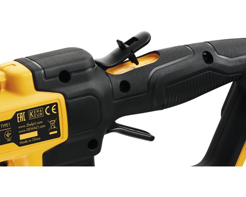 Imagine detaliată cu comenzile unui fierăstrău electric vertical DeWalt