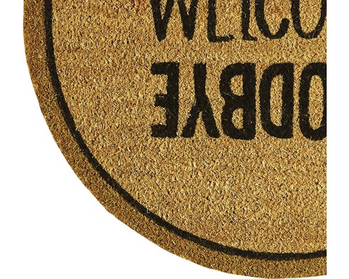 Decupaj dintr-un covoraș cu inscripția Bun venit și La revedere.