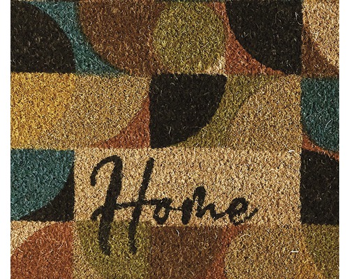 Covoraș de intrare din fibră de cocos cu model geometric și inscripția Home