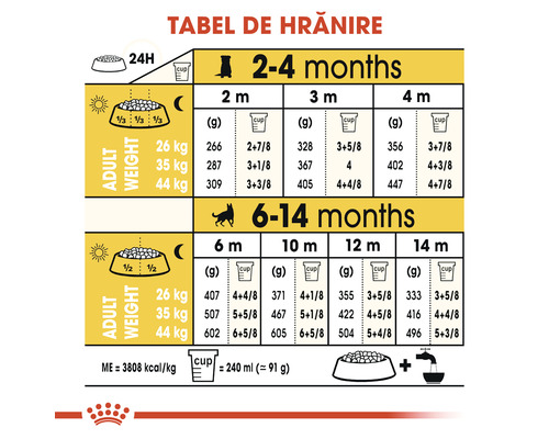 Tabel de hrănire pentru câini în funcție de vârstă și greutate