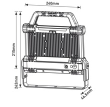 Dimensiunile unei lămpi de lucru: 240 mm lățime, 215 mm înălțime, 262 mm adâncime și 46,5 mm adâncime picior.