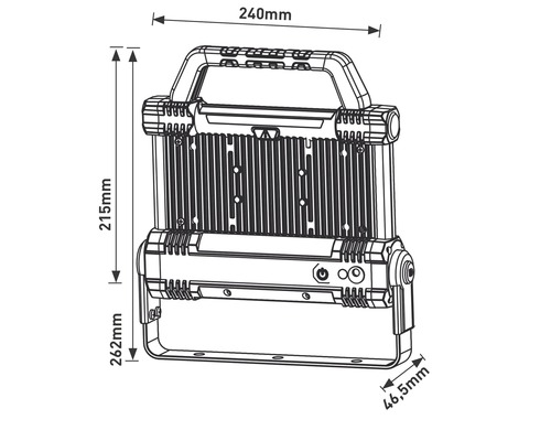 Dimensiunile unei lămpi de lucru: 240 mm lățime, 215 mm înălțime, 262 mm adâncime și 46,5 mm adâncime picior.