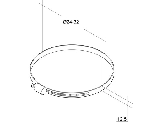 Colier de strângere cu un diametru de 24 până la 32 milimetri și o lățime de 12,5 milimetri.