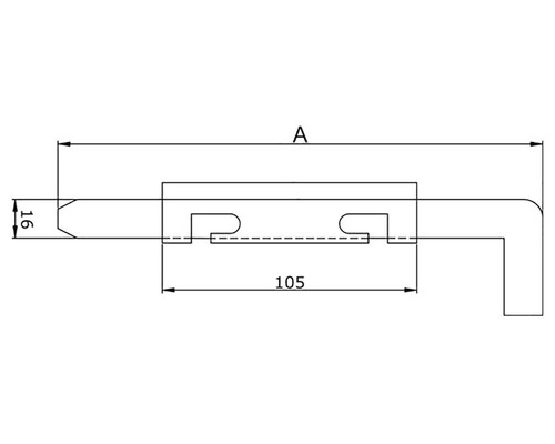 Desen tehnic al unui unghi de montaj cu dimensiuni