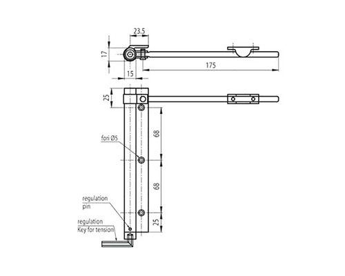Desen tehnic al unui suport de fereastră cu dimensiuni