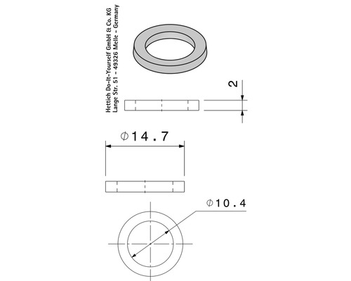 Desen tehnic al unei șaibe cu dimensiuni