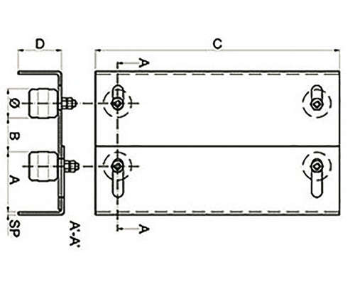 Desen tehnic al unei fixări de țevi cu dimensiuni.