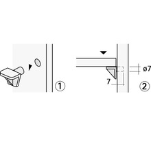 Ilustrație a unui suport de raft cu dimensiuni pentru montaj