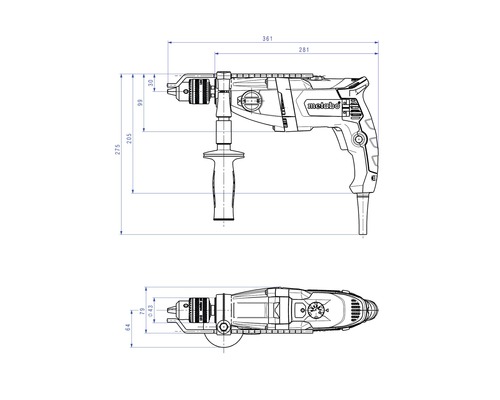 Desen tehnic al unei mașini de găurit cu dimensiuni
