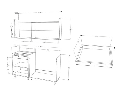 Desen tehnic al unei bucătării cu dimensiuni