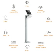 Stâlp solar cu LED Steinel XSolar 150 lumeni 3000K 117,8cm, senzor de mișcare, aluminiu