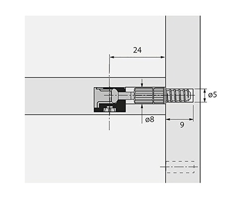 Desen tehnic al unui conector de mobilă cu dimensiuni