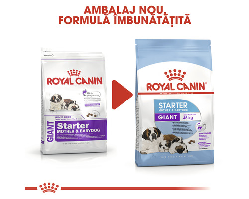 Comparație hrană pentru câini Royal Canin Starter Mother and Babydog Giant