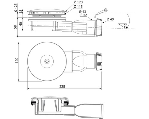 Desen tehnic al unui scurgere cu dimensiuni