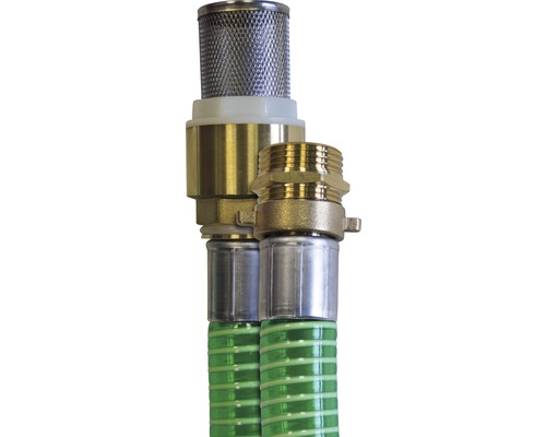 Imagine detaliată cu un furtun de aspirație cu sită de aspirație și racord din alamă.