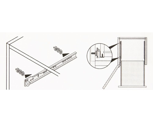 Desen tehnic cu glisieră pentru sertar pentru montarea mobilierului