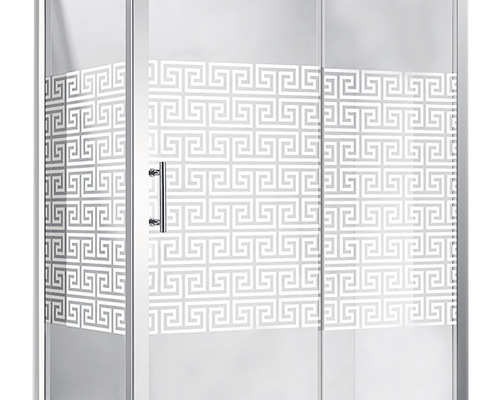 Imagine detaliată a unei cabine de duș cu model grecesc meandru