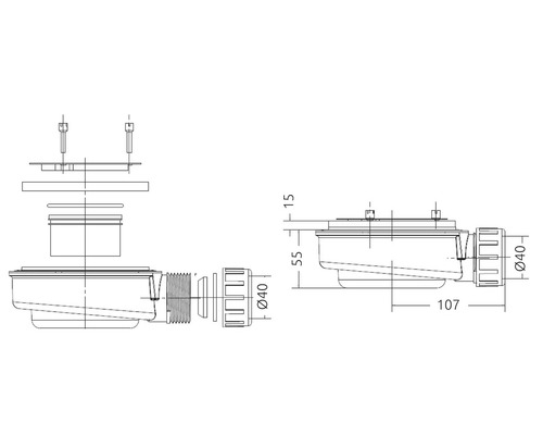 Desen tehnic al unui sifon cu dimensiuni