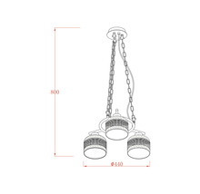 Lumină suspendată cu trei abajururi și suspensie cu lanț, diametru 440 mm, înălțime 800 mm