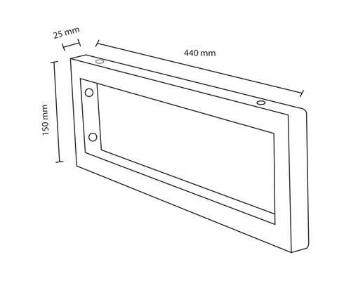 Desen tehnic al unui cadru dreptunghiular cu dimensiunile de 150 mm înălțime, 440 mm lungime și 25 mm grosime.